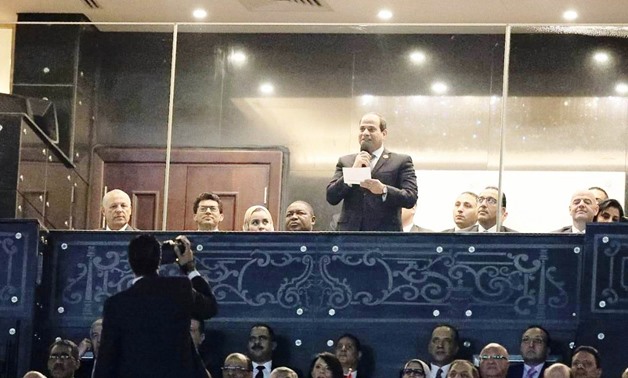 Sisi welcoming all African teams participating in the 2019 African Nations Championship (AFCON) in his inaugurating speech, on Friday/ Egypt Today