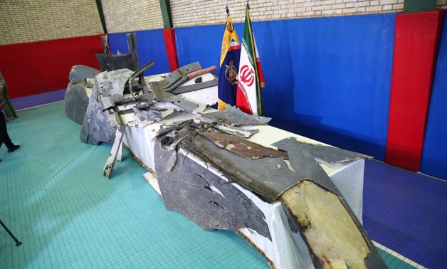The purported wreckage of the American drone is seen displayed by the Islamic Revolution Guards Corps (IRGC) in Tehran, Iran June 21, 2019. Tasnim News Agency/Handout via REUTERS
