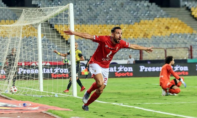 Maaloul celebrate his goal against Arab Contractors, Photo courtesy of Al-Ahly Twitter account 
