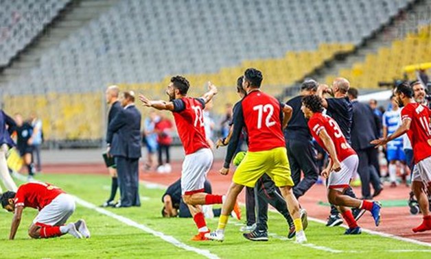 FILE - Al Ahly players celebrate winning the Egyptian League title