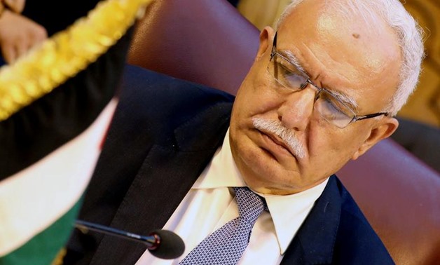 Palestinian Foreign Minister Riyad al-Maliki attends the Arab Foreign Ministers extraordinary meeting to discuss
