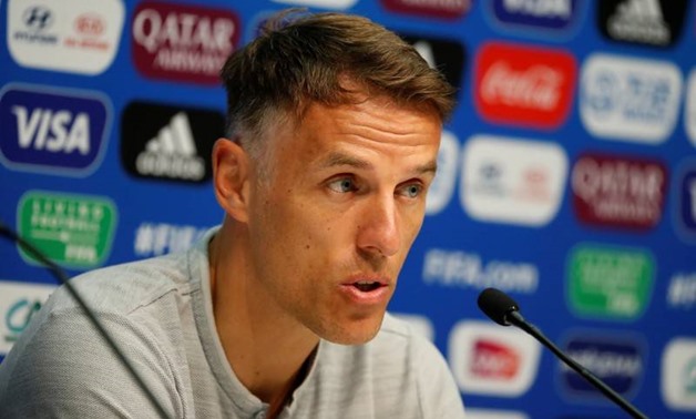 FILE PHOTO: Soccer Football - Women's World Cup - Quarter Final - England v Norway - England Press Conference - Stade Oceane, Le Havre, France - June 26, 2019 England manager Phil Neville during the press conference REUTERS/Bernadett Szabo
