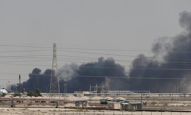 Smoke is seen following a fire at Aramco facility in the eastern city of Abqaiq, Saudi Arabia, September 14, 2019. REUTERS/Stringer
