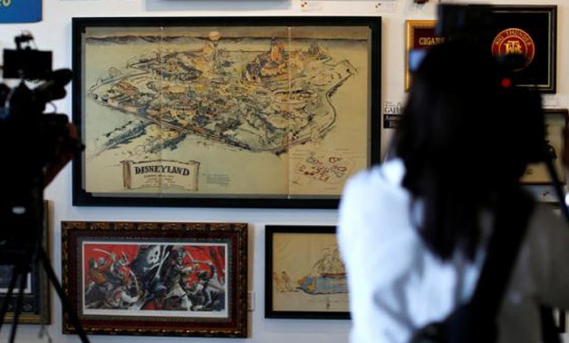 Walt Disney's original 1953 Disneyland map is seen on display during a press preview for the upcoming auction ''Walt Disney's Disneyland'' at Van Eaton Galleries in Sherman Oaks, California - REUTERS