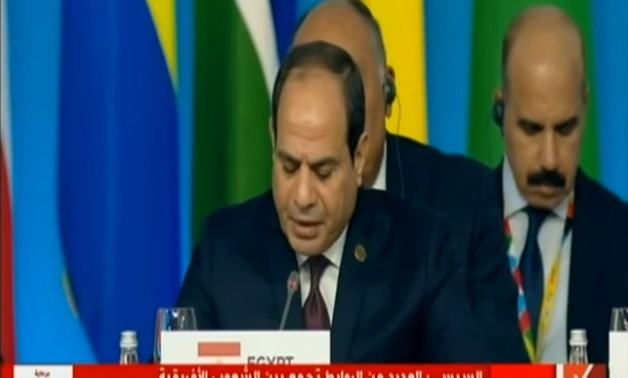 Screenshot – President Abdel Fattah Al-Sisi speaks during the first session of the second day of the Russia-Africa Forum in Sochi, Russia – Extra News