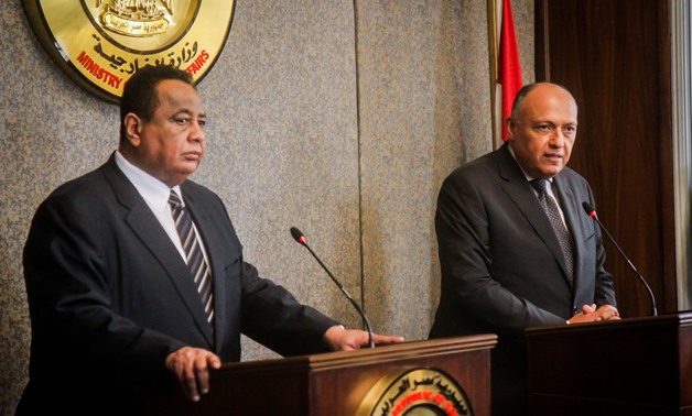 Sameh Shoukry (R) and Ibrahim Ghandour (L) at a press conference in Cairo - Photo by Amr Mostafa