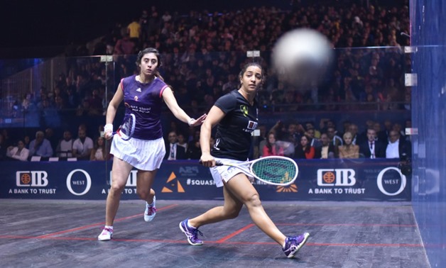 Nour El Sherbini and Raneem El Welily during the game 