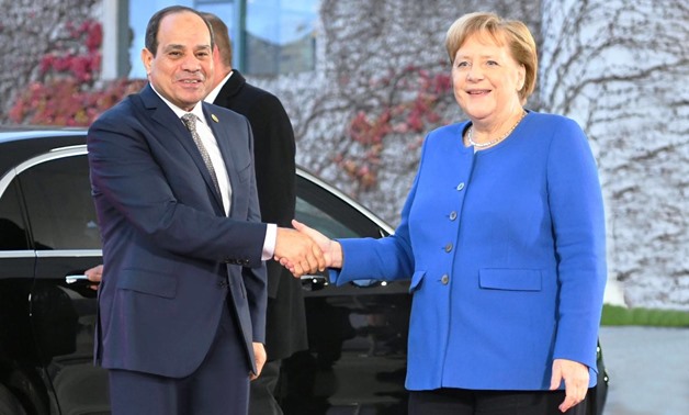 President Abdel Fatah al-Sisi with Chancellor Angela Merkel on 19 November 2019 - Press Photo