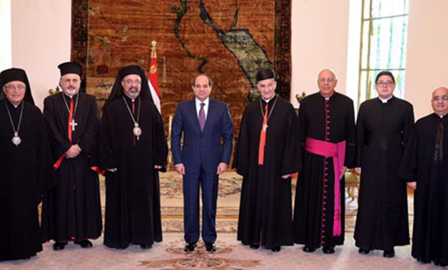 President Abdel Fattah El-Sisi on Sunday received on Thursday received Patriarch of the Coptic Catholic Church in Egypt Ibrahim Ishaq Sedrak, and his accompanying delegation - Press photo