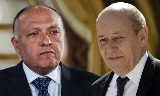 Egypt's Foreign Minister SamehShoukri and Minister of Europe and Foreign Affairs of FranceJean-Yves Le Drian have discussed ways to develop bilateral relations - compiled photo