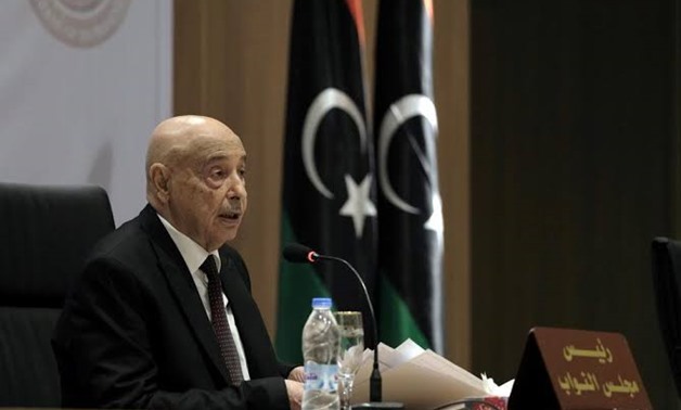Aguila Saleh, Libya's parliament president, speaks during the first session at parliament headquarters in Benghazi, Libya April 13, 2019. REUTERS/Esam Omran Al-Fetori