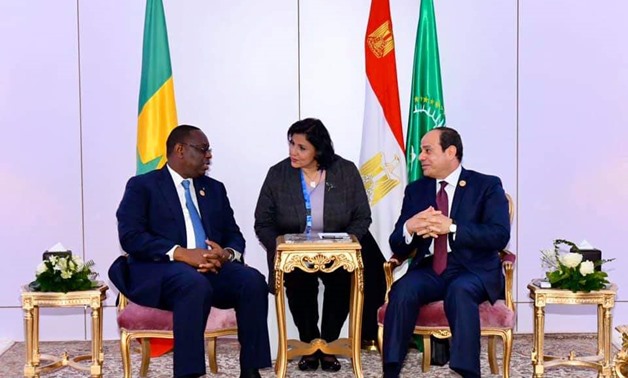 President Abdel Fattah el-Sisi meets with Senegalese President Macky Sall on the sidelines of the Aswan Forum for Sustainable Peace and Development held in Egypt – Courtesy of the Egyptian Presidency 