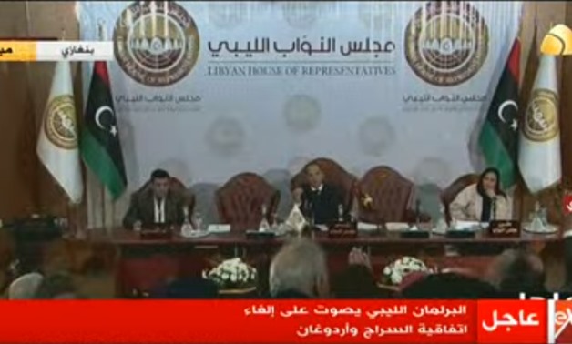 The Libyan Parliament votes unanimously to reject a memorandum of understanding (MoU) between Chairman of the Libyan Presidential Council (PC) Fayez al Sarraj and Turkish government - Screenshot of Extra TV Channel