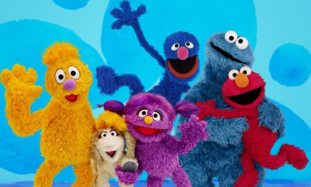 From left, Jad, Ma'zooza, Basma, grover, background center, Cookie Monster and Elmo, characters in a new, locally produced Arabic TV program 'Welcome Sesame' for the hundreds of thousands of children dealing with displacement in Syria, Iraq, Jordan and Le