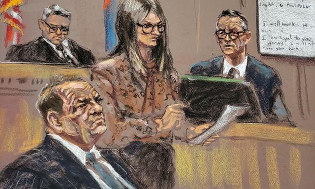 Witness Paul Feldsher is questioned by lawyer Donna Rotunno during film producer Harvey Weinstein's sexual assault trial at New York Criminal Court in the Manhattan borough of New York City, New York, U.S. February 6, 2020 in this courtroom sketch. REUTER