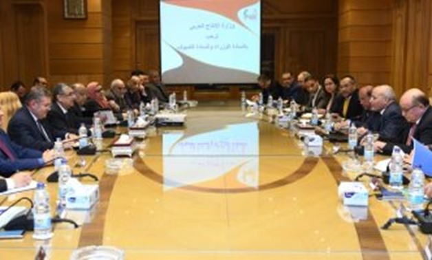 Meeting between Minister of Military Production Mohamed Saeed el Assar and Minister of Electricity Mohamed Shaker, Minister of Public Enterprises Hisham Tawfiq, representatives of the foreign and agriculture ministries and the General Investment Authority