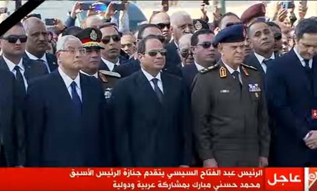 Egypt’s President Abdel Fatah al-Sisi heads former president Mubarak’s funeral