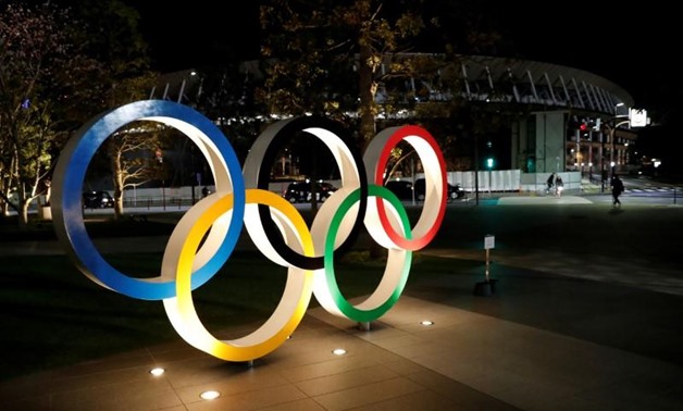 FILE PHOTO: A general view of Olympic rings in front of the Japan Olympics Museum in Tokyo, Japan March 24, 2020. REUTERS/Issei Kato/File Photo
