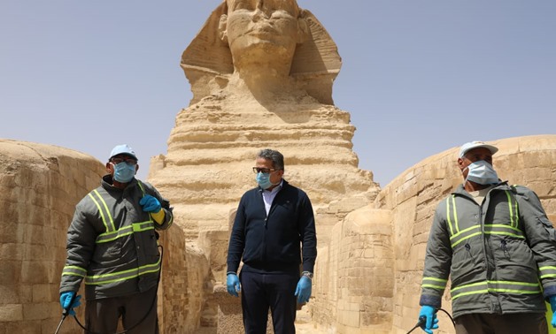 Egyptian Minister of Tourism and Antiquities Khaled el-Anani was keen to inspect all the sterilization and disinfecting process carried out in all archaeological and touristic sites in Egypt - ET