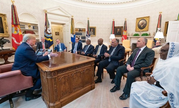 President Trump meeting at the White House with Foreign & Water Resources ministers from Egypt, Ethiopia and Sudan on the sideline of the Grand Ethiopian Renaissance Dam (GERD) negotiations. Photo: Twitter
