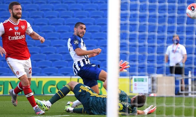Soccer Football - Premier League - Brighton & Hove Albion v Arsenal - The American Express Community Stadium, Brighton, Britain - June 20, 2020 Brighton & Hove Albion's Neal Maupay scores their second goal as play resumes behind closed doors following the