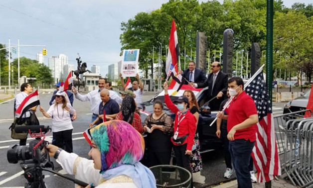 A group of members of the Egyptian community in New York and New Jersey gathered outside the United Nations headquarters in New York City- Press Photo