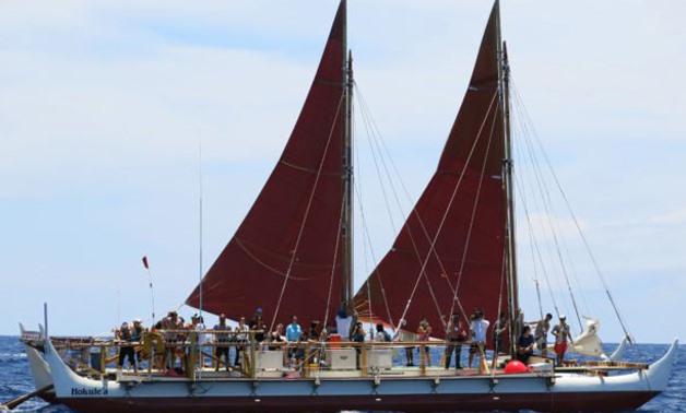 the Hokulea sailing canoe is seen off Honolulu - AFP