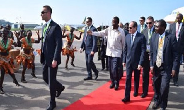 Egyptian President Abdel Fatah al-Sisi upon arrival in Entebbe airport