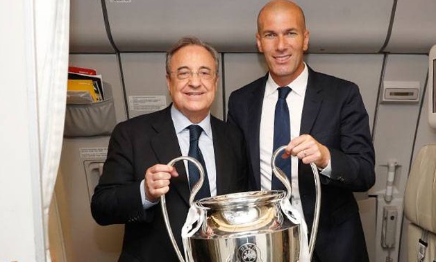 Florentino Pérez Real Madrid president and Zidane after with Champions League cup 2016/2017 - Press image courtesy Real Madrid official Twitter account.