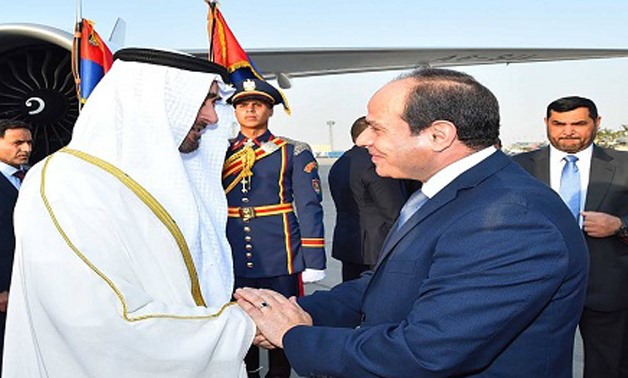 Egyptian President Abdel Fatah al-Sisi (R) receives Abu Dhabi Crown Prince Sheikh Mohammed bin Zayed al-Nahyan (L) in Cairo - File Photo