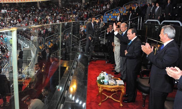 President Abdel Fatah al-Sisi speaks during the opening of the U 19 Basketball World Cup on July 1- Press photo
